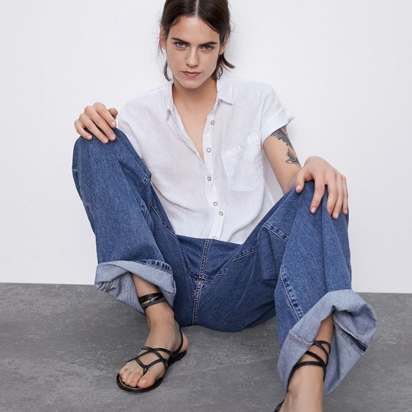 ZARA BUTTON FRONT 100% LINEN WHITE BUTTON DOWN SHIRT - Picture 8 of 8